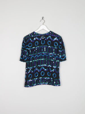 Vintage Green & Blue Sequin & Silk Short Sleeve Top S - The Harlequin