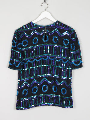 Vintage Green & Blue Sequin & Silk Short Sleeve Top S - The Harlequin