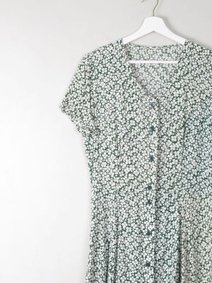Vintage Green Floral Printed Dress S - The Harlequin