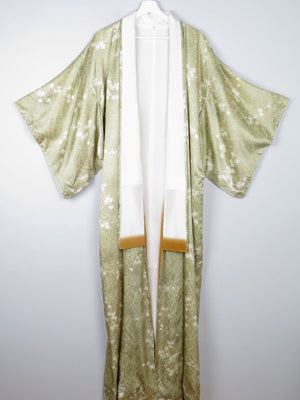 Vintage Green Leaf Print Kimono M - The Harlequin