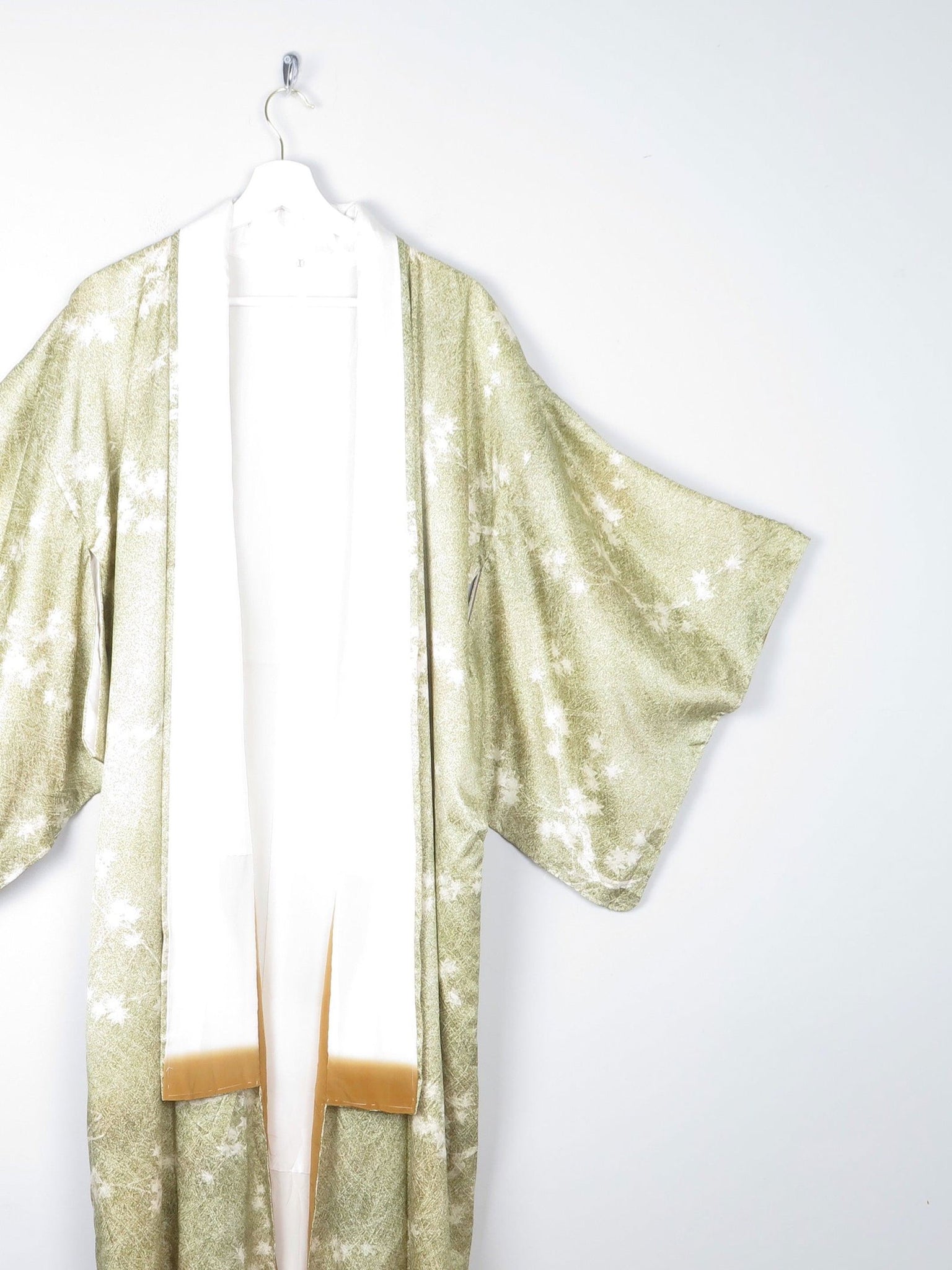Vintage Green Leaf Print Kimono M - The Harlequin