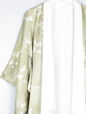 Vintage Green Leaf Print Kimono M - The Harlequin