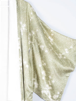 Vintage Green Leaf Print Kimono M - The Harlequin