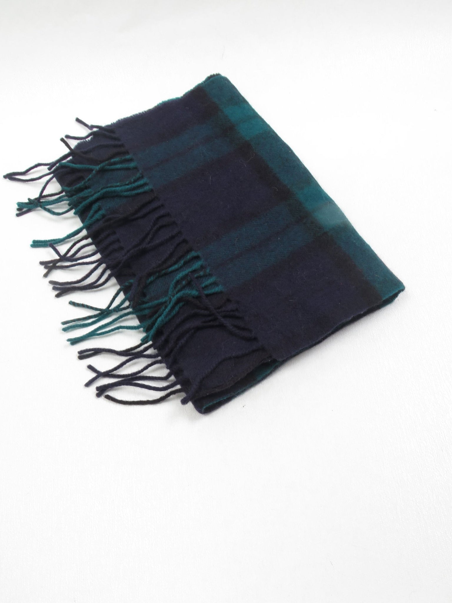 Vintage Green & Navy Wool Tartan Scarf - The Harlequin