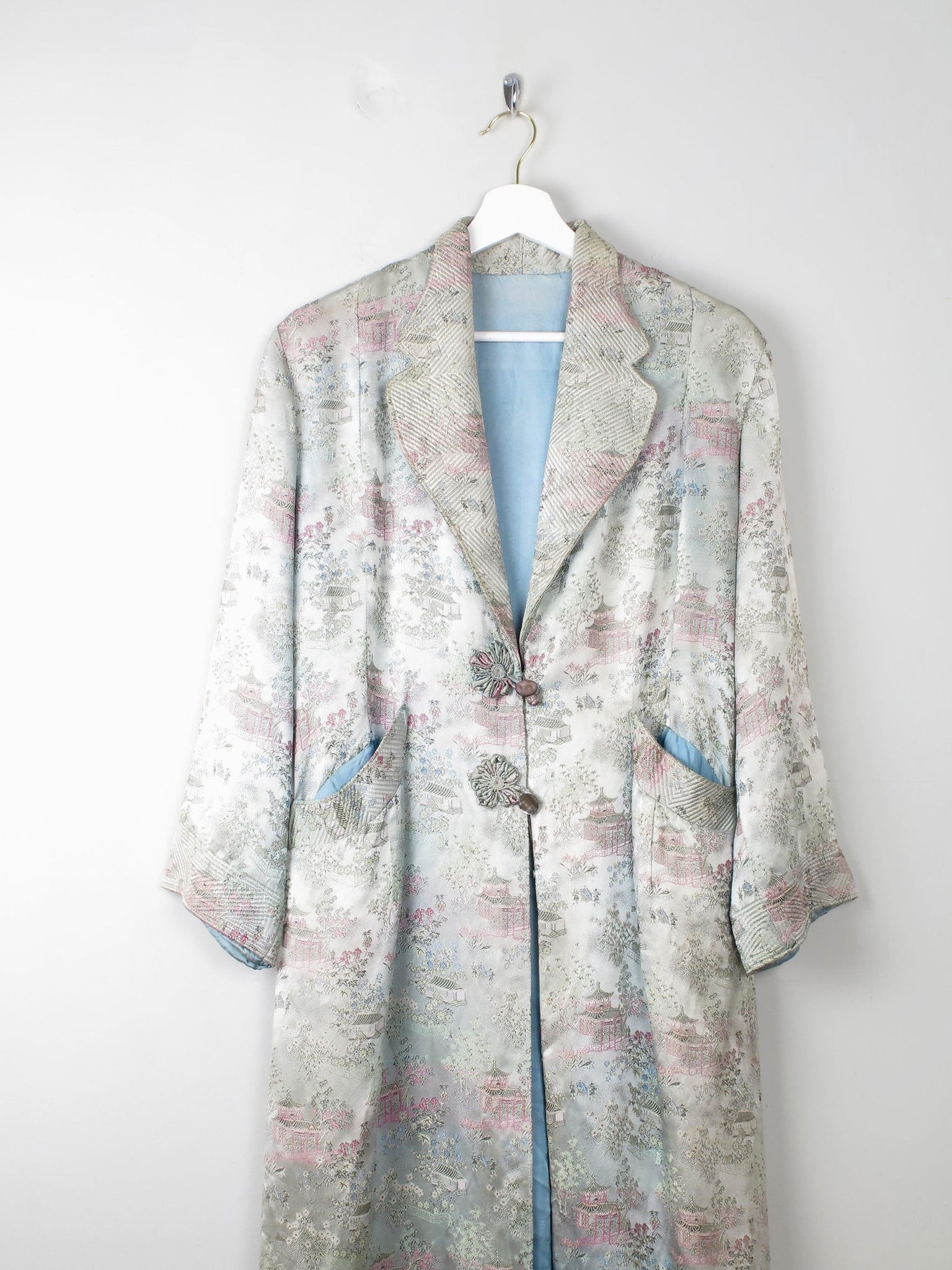 Vintage Green Satin Chinese Duster Coat S - The Harlequin