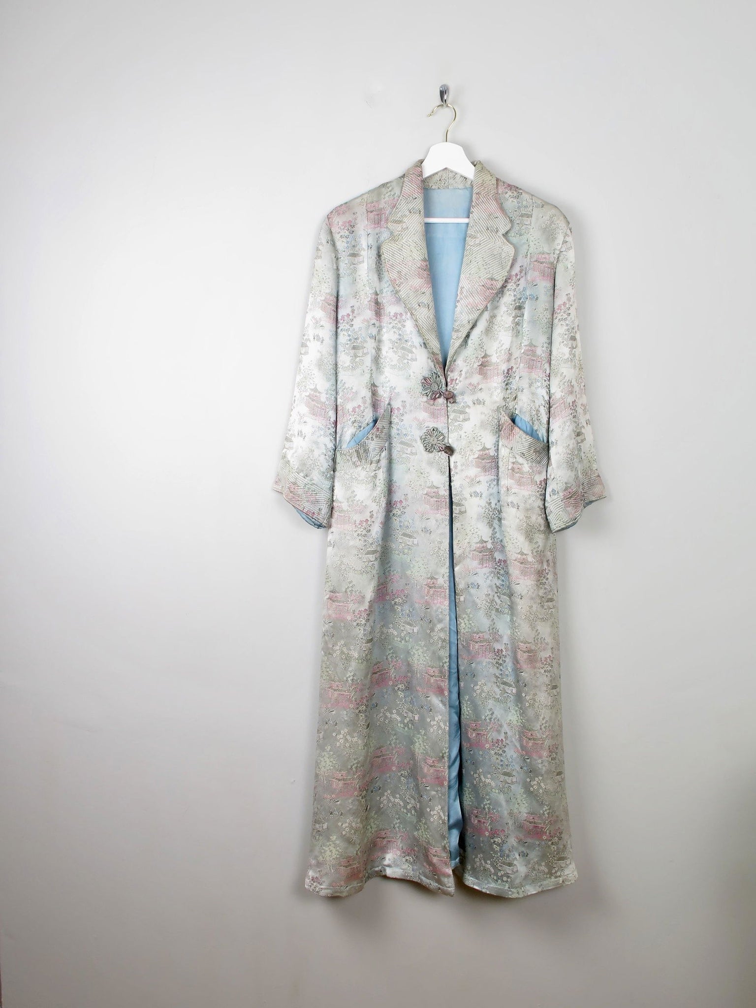 Vintage Green Satin Chinese Duster Coat S - The Harlequin