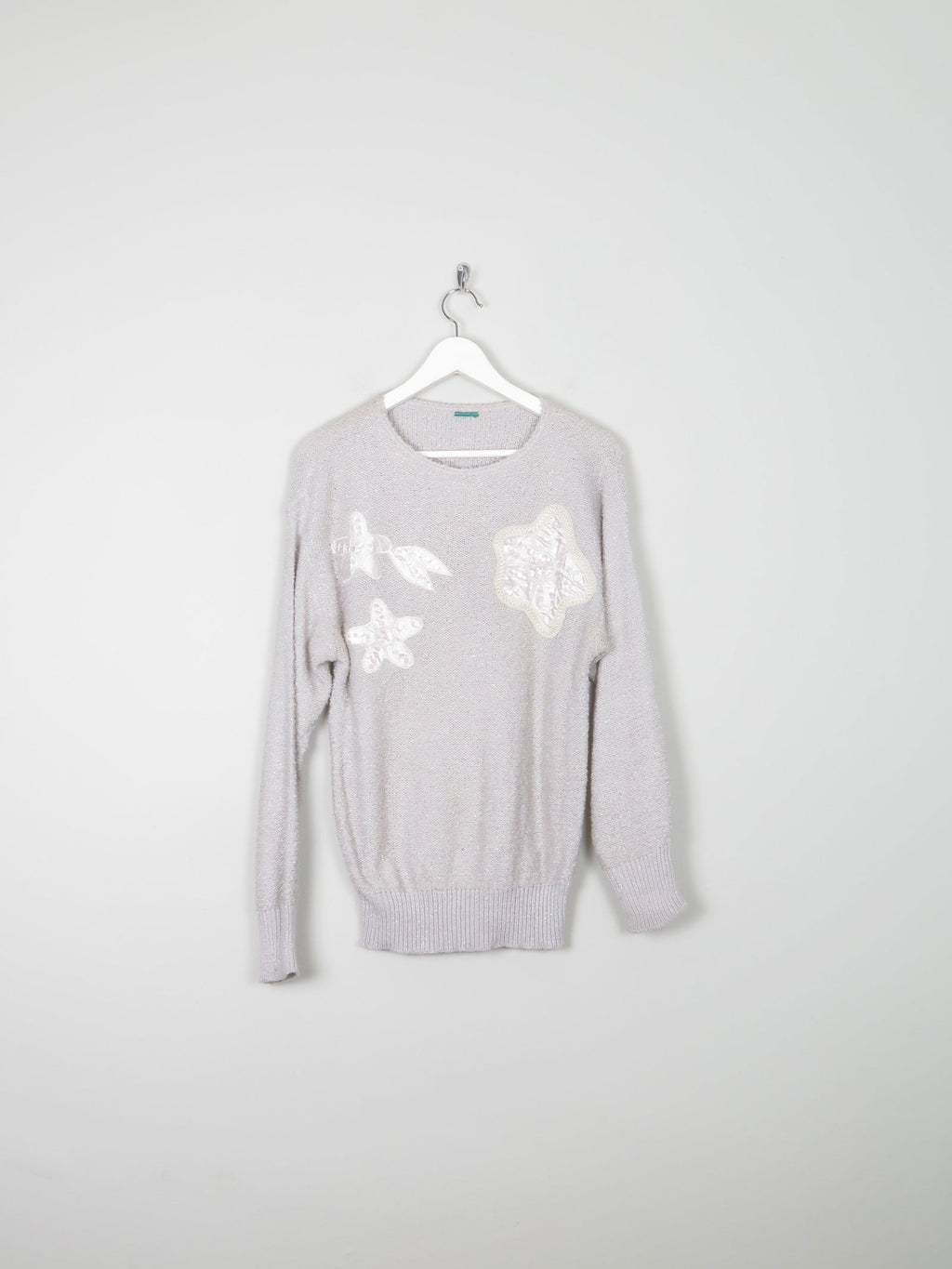 Vintage Grey & Silver Lurex Jumper With Appliqué S/M - The Harlequin