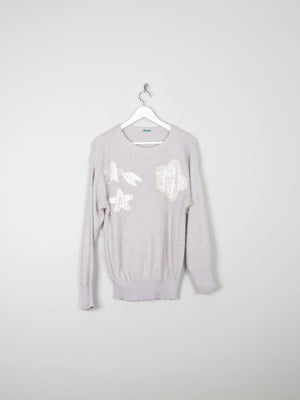 Vintage Grey & Silver Lurex Jumper With Appliqué S/M - The Harlequin