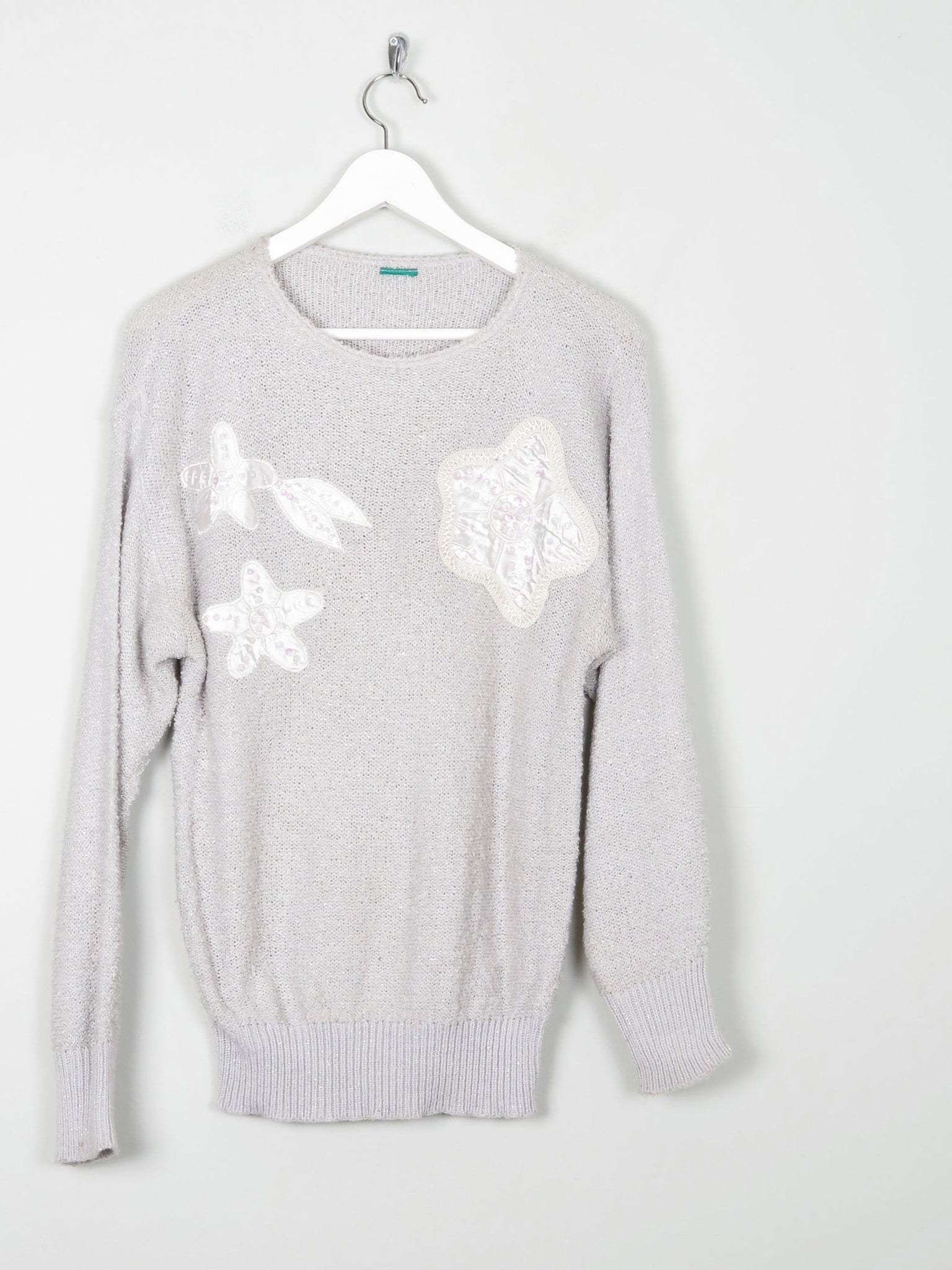 Vintage Grey & Silver Lurex Jumper With Appliqué S/M - The Harlequin