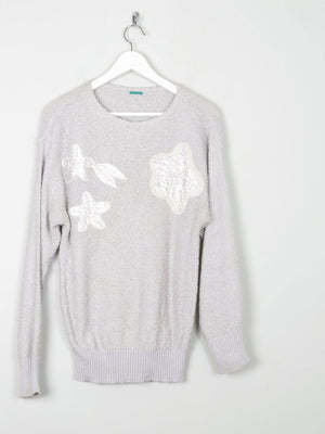 Vintage Grey & Silver Lurex Jumper With Appliqué S/M - The Harlequin