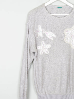 Vintage Grey & Silver Lurex Jumper With Appliqué S/M - The Harlequin
