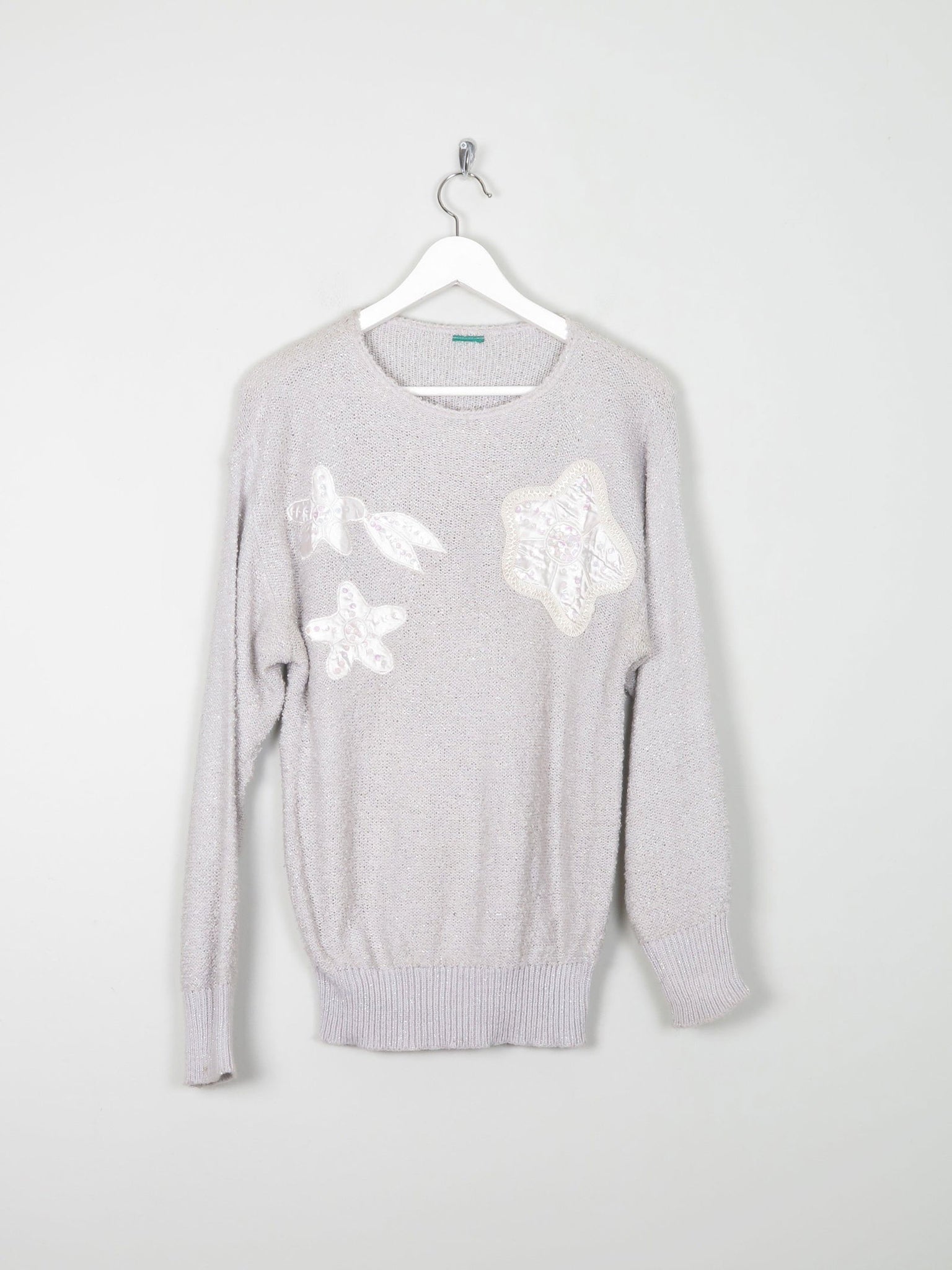 Vintage Grey & Silver Lurex Jumper With Appliqué S/M - The Harlequin