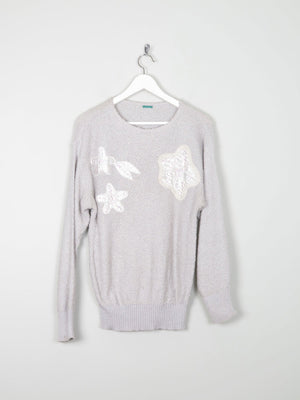 Vintage Grey & Silver Lurex Jumper With Appliqué S/M - The Harlequin