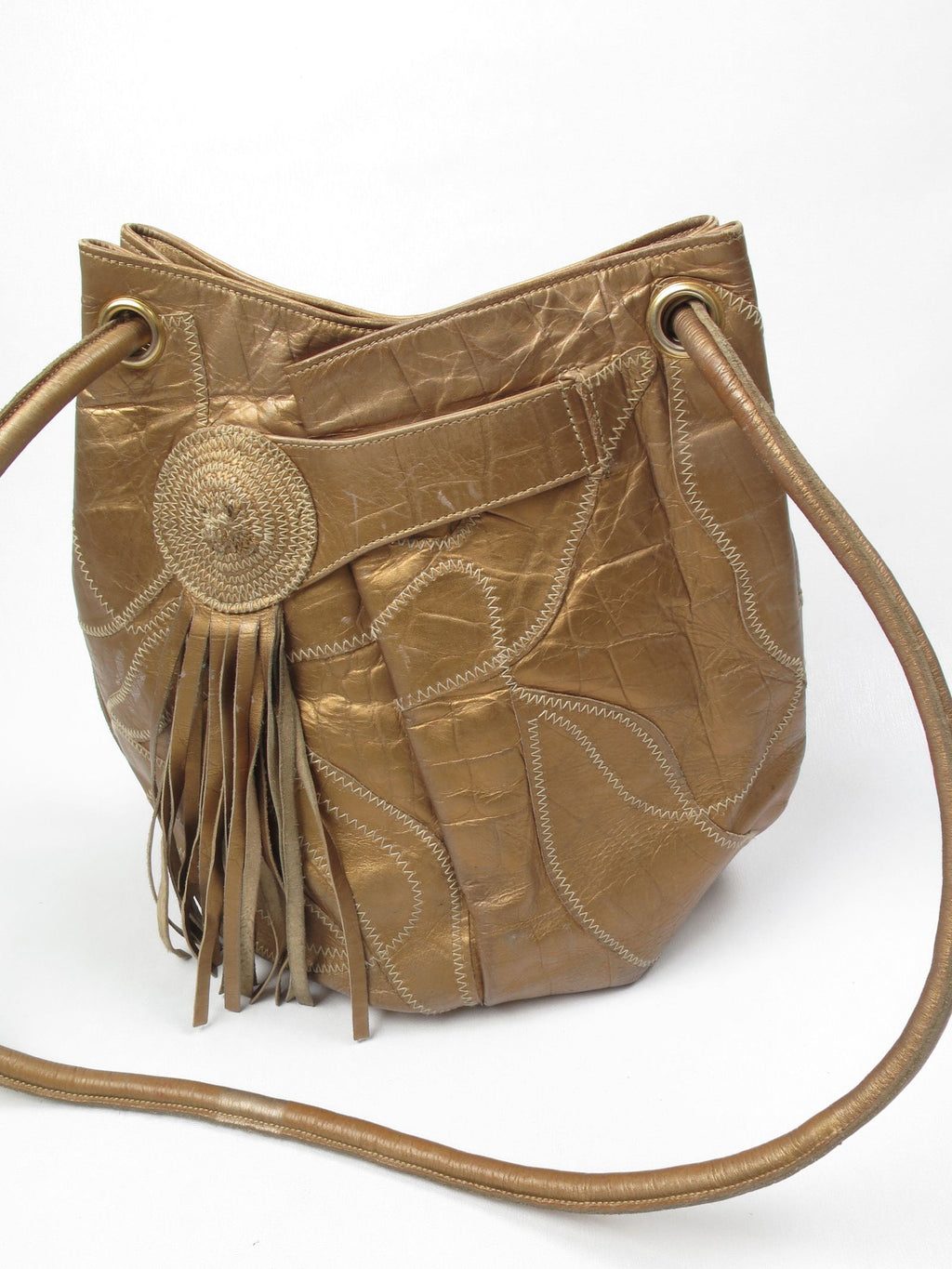 Vintage Leather Bag Bronze Patchwork Style - The Harlequin