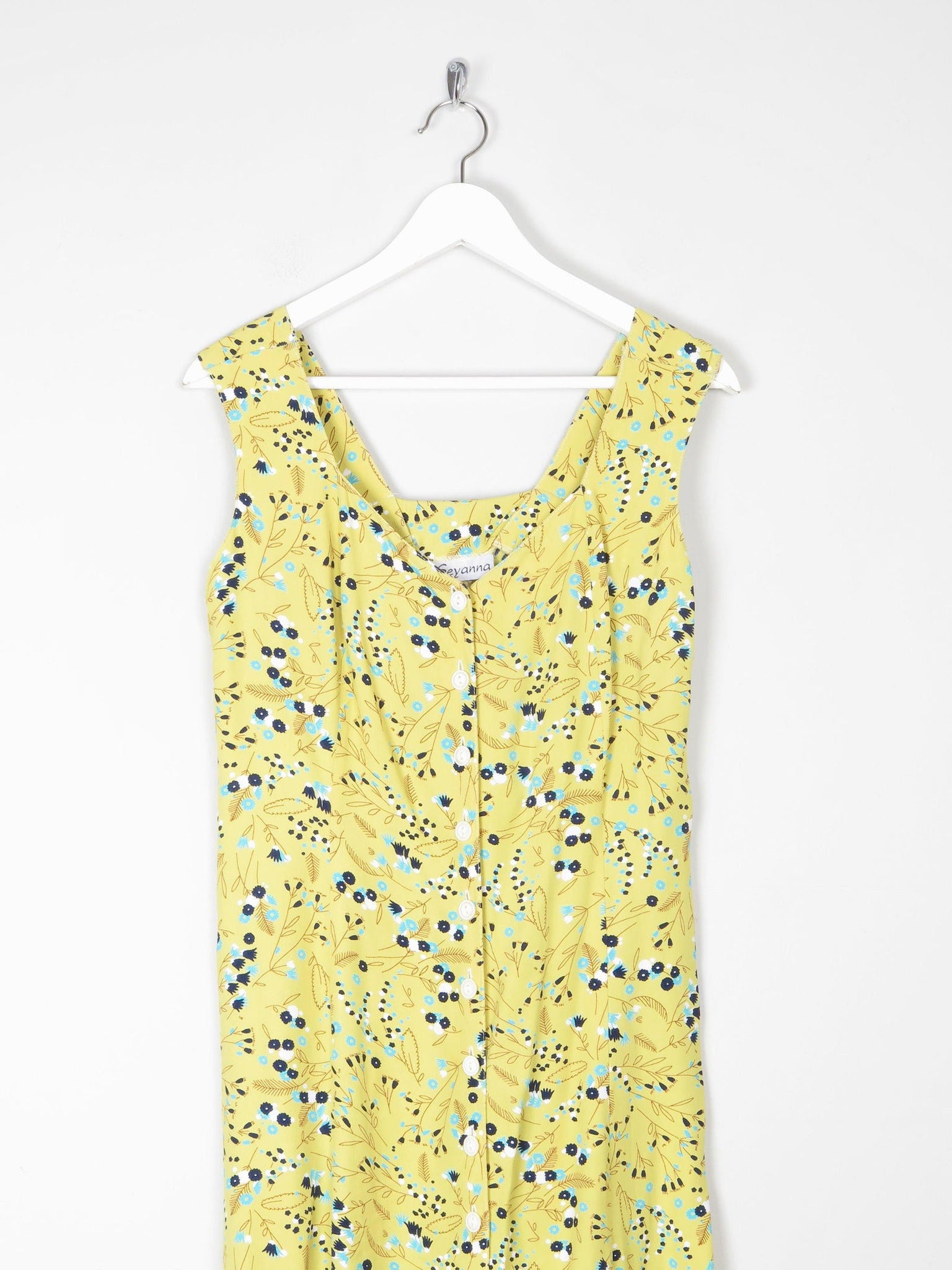 Vintage Lemon Green Printed  1950s Style Tea Dress S - The Harlequin