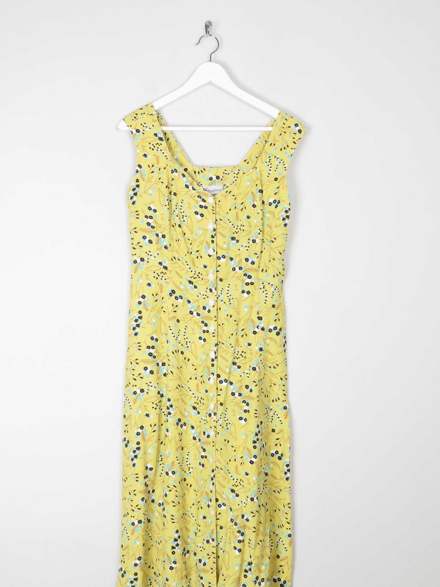 Vintage Lemon Green Printed  1950s Style Tea Dress S - The Harlequin
