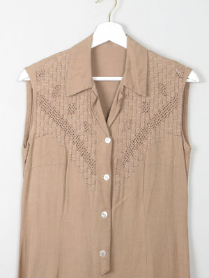 Vintage Linen Sleeveless Dress S - The Harlequin
