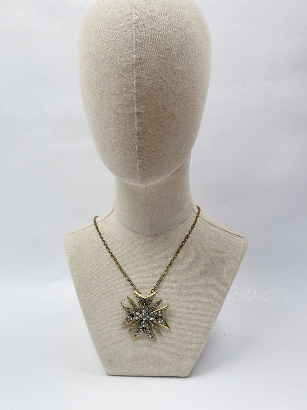 Vintage Long Gold Metal Cross Necklace - The Harlequin