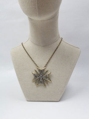 Vintage Long Gold Metal Cross Necklace - The Harlequin