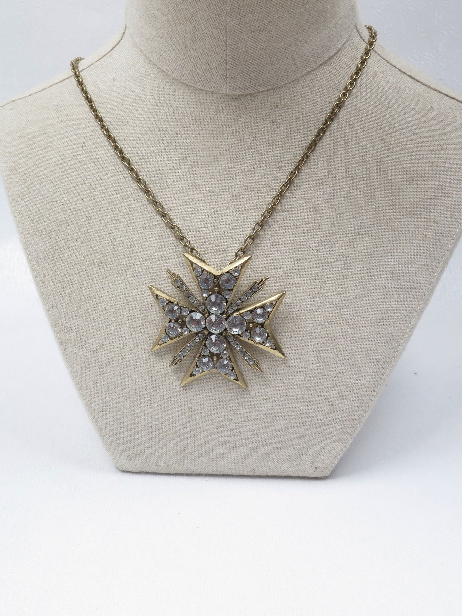 Vintage Long Gold Metal Cross Necklace - The Harlequin