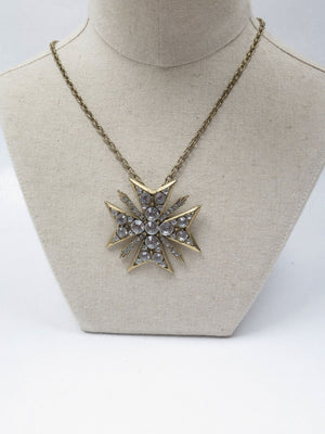 Vintage Long Gold Metal Cross Necklace - The Harlequin