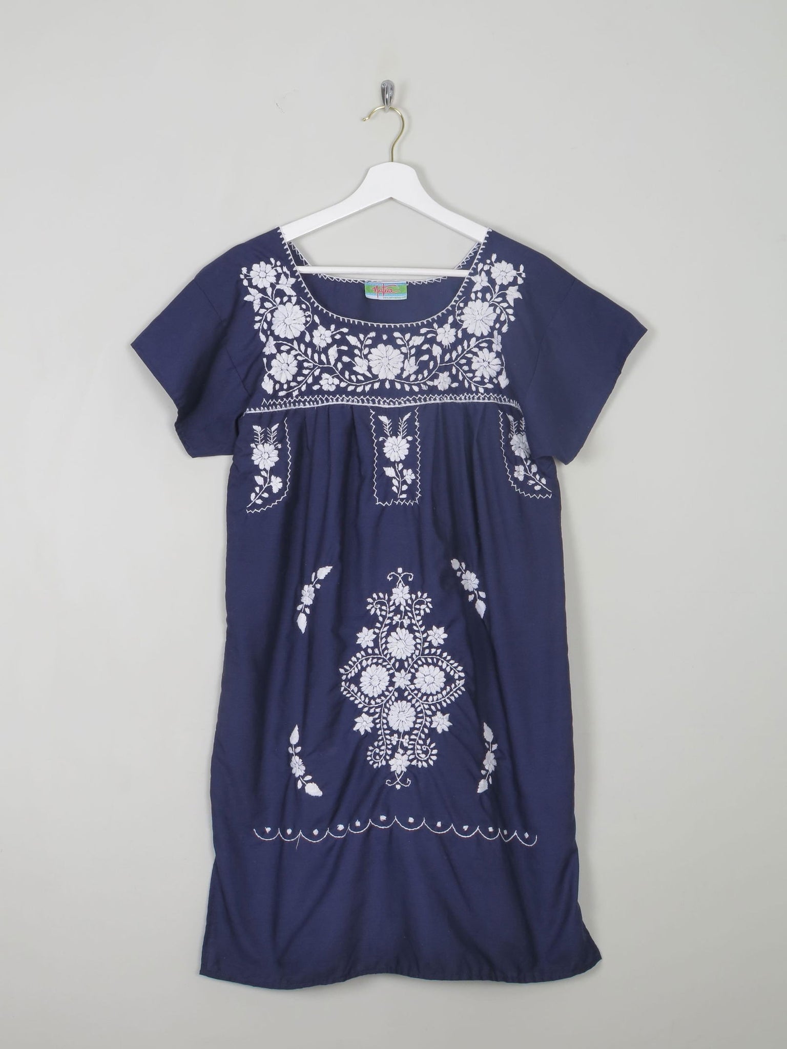 Vintage Navy & Blue Embroidered Mexican Dress S/M - The Harlequin