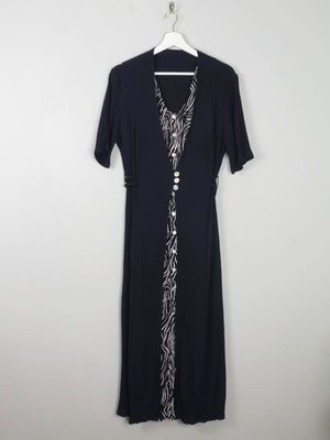 Vintage Navy Dress With Animal Print M/L - The Harlequin