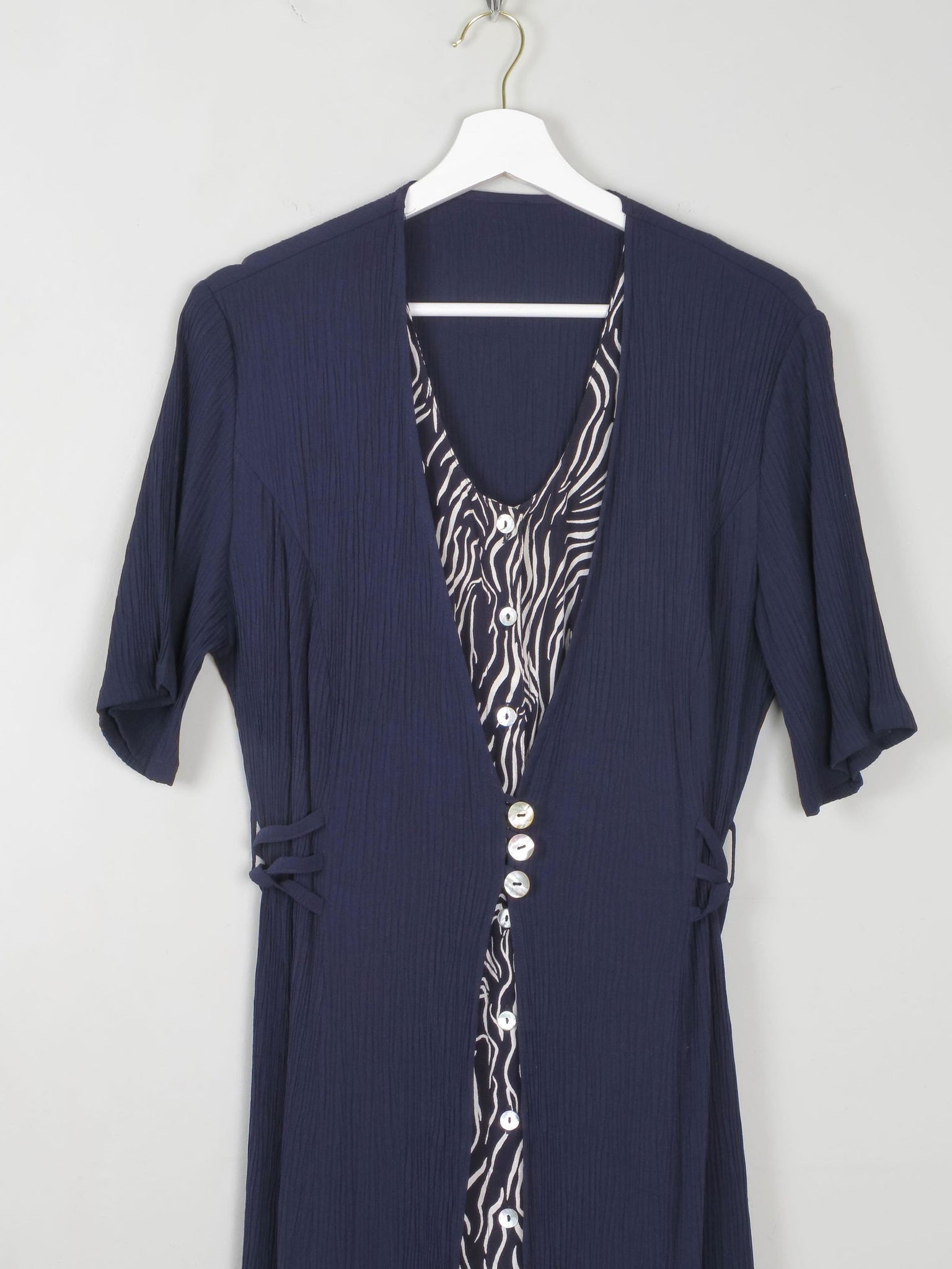 Vintage Navy Dress With Animal Print M/L - The Harlequin