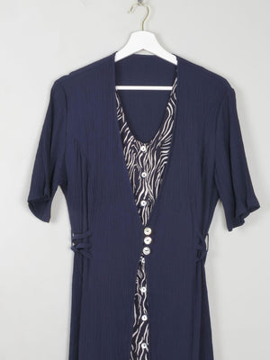 Vintage Navy Dress With Animal Print M/L - The Harlequin