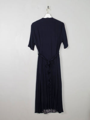 Vintage Navy Dress With Animal Print M/L - The Harlequin