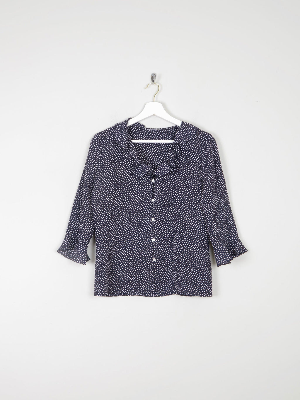 Vintage Navy Polka Dot Blouse With Frills  S - The Harlequin