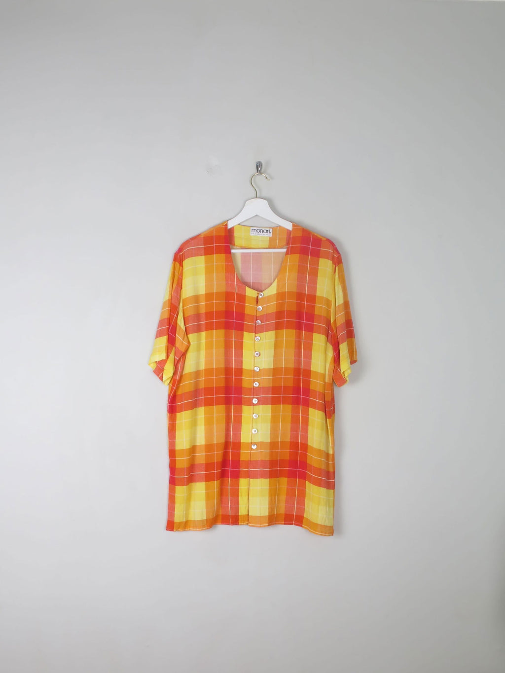 Vintage Orange & Red Check Longline Blouse M/L - The Harlequin