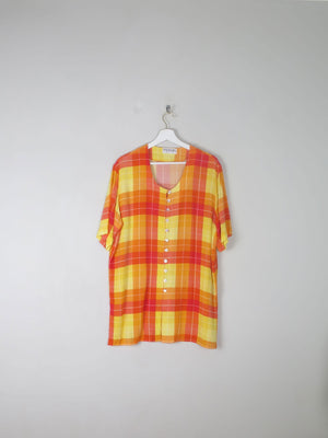 Vintage Orange & Red Check Longline Blouse M/L - The Harlequin