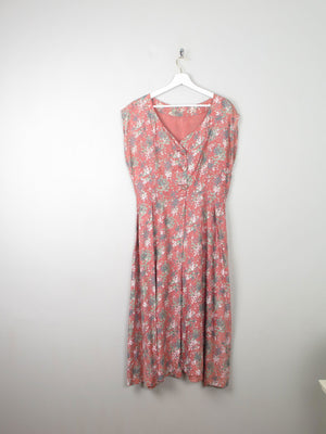 Vintage Pink Floral Silk 1950s Dress M/L - The Harlequin