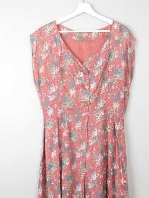 Vintage Pink Floral Silk 1950s Dress M/L - The Harlequin