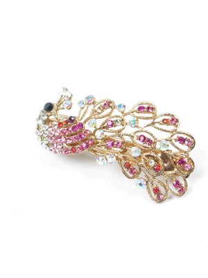 Vintage Rhinestone  Peacock Style Barrette Hair Clip - The Harlequin