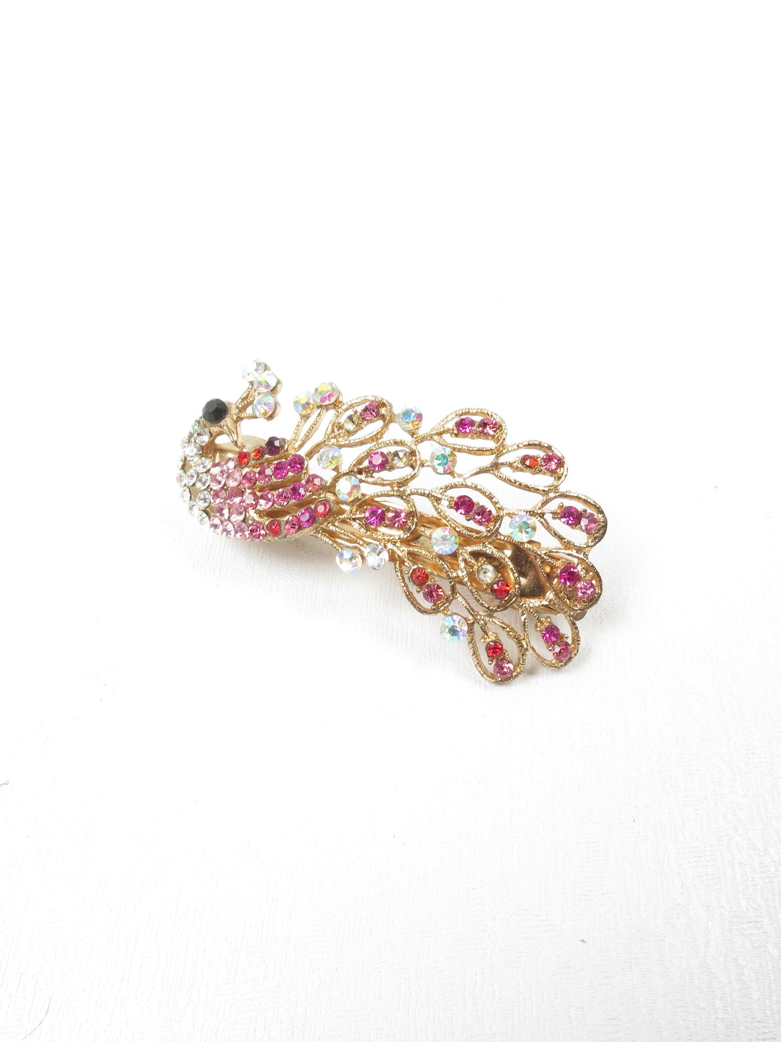 Vintage Rhinestone  Peacock Style Barrette Hair Clip - The Harlequin