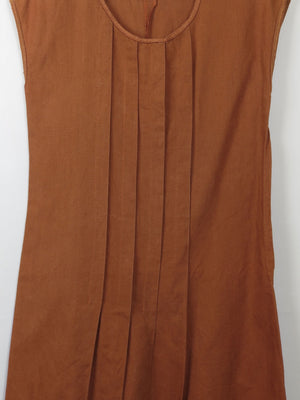 Vintage Rust Linen Pleated Dress S - The Harlequin
