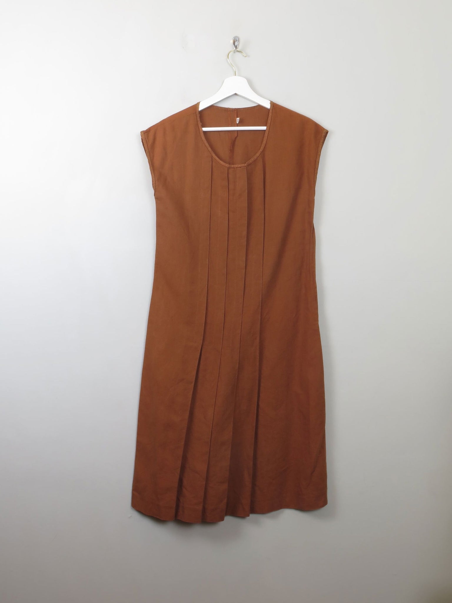 Vintage Rust Linen Pleated Dress S - The Harlequin