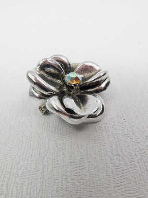 Vintage Small Silver Metal Floral Brooch - The Harlequin