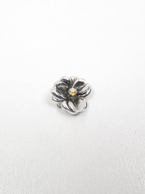 Vintage Small Silver Metal Floral Brooch - The Harlequin