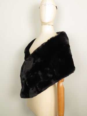 Vintage Style Black Faux Fur Stole Wrap New - The Harlequin