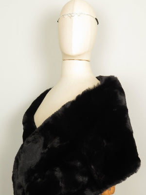 Vintage Style Black Faux Fur Stole Wrap New - The Harlequin