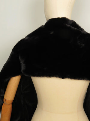 Vintage Style Black Faux Fur Stole Wrap New - The Harlequin