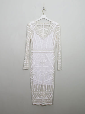 Vintage Style Cream Beaded Fitted Dress S - The Harlequin