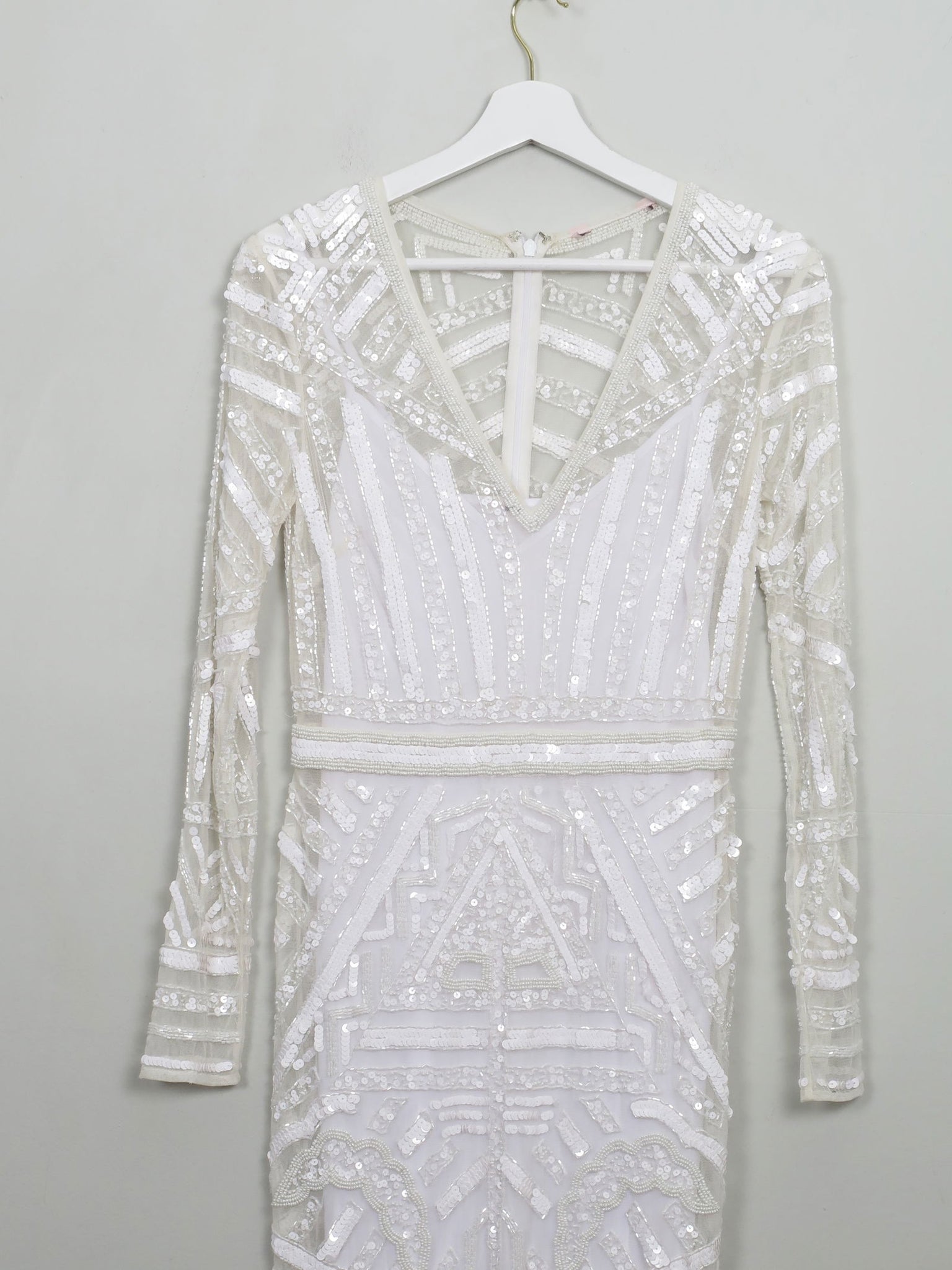 Vintage Style Cream Beaded Fitted Dress S - The Harlequin