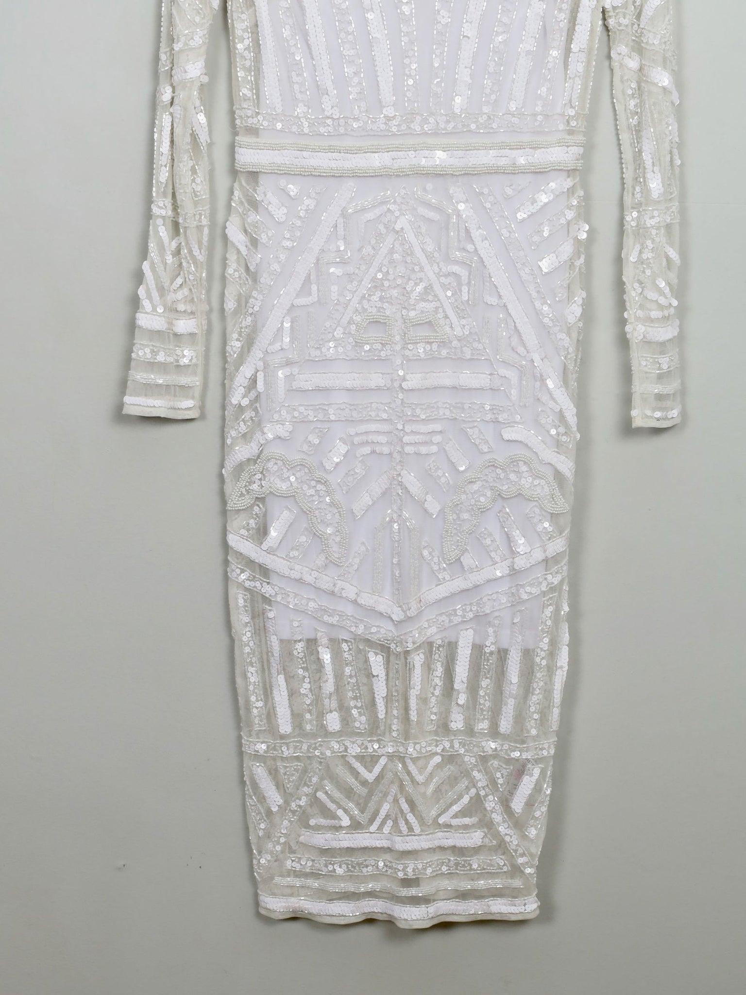 Vintage Style Cream Beaded Fitted Dress S - The Harlequin