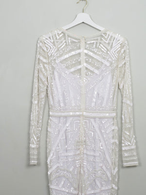 Vintage Style Cream Beaded Fitted Dress S - The Harlequin