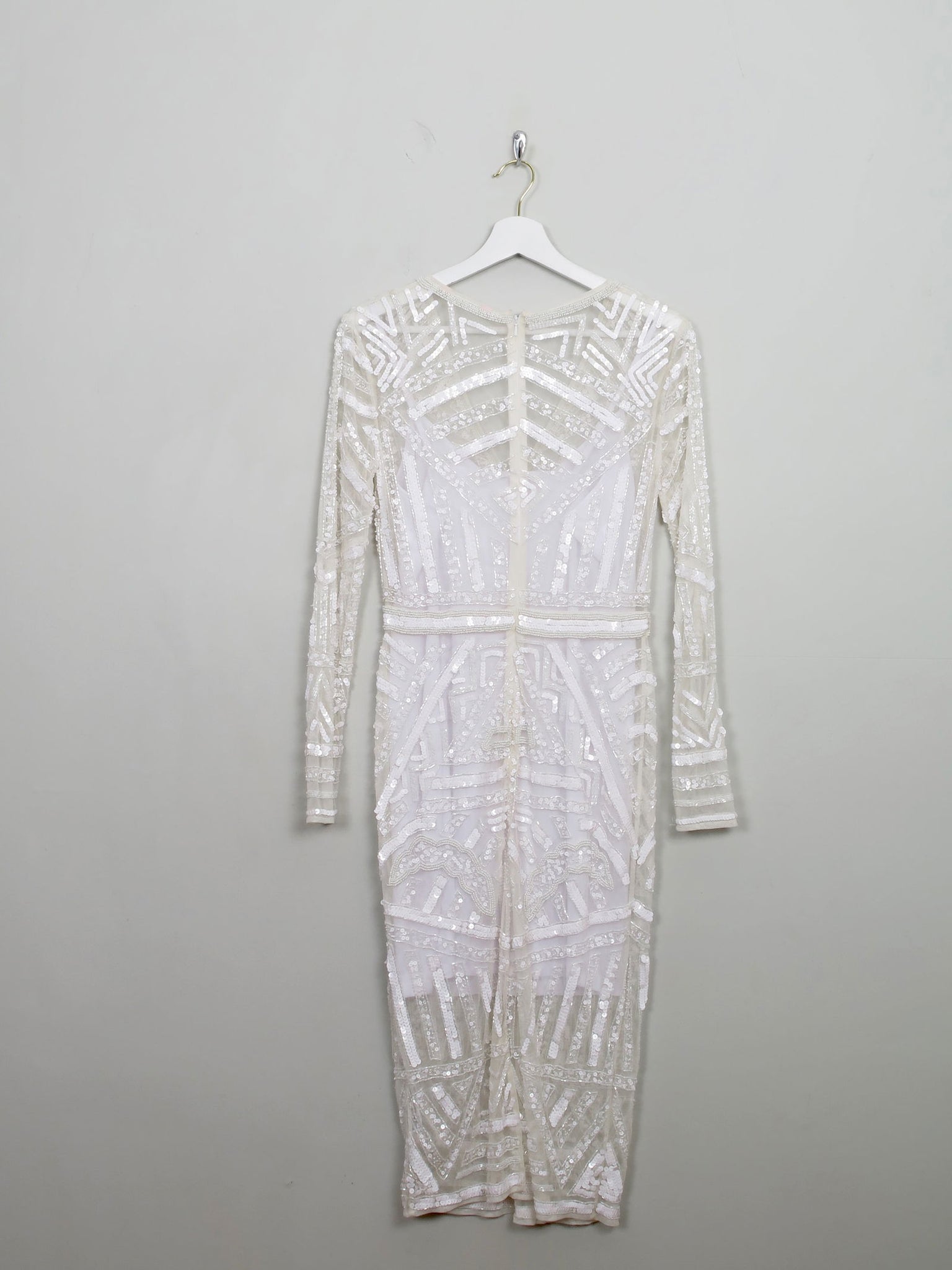 Vintage Style Cream Beaded Fitted Dress S - The Harlequin