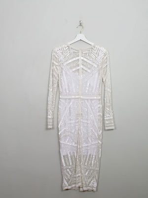 Vintage Style Cream Beaded Fitted Dress S - The Harlequin